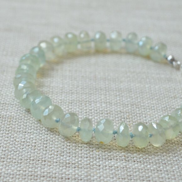 Hand Knotted Bracelet with Mystic Prehnite Gemstones - Picture 3 of 9